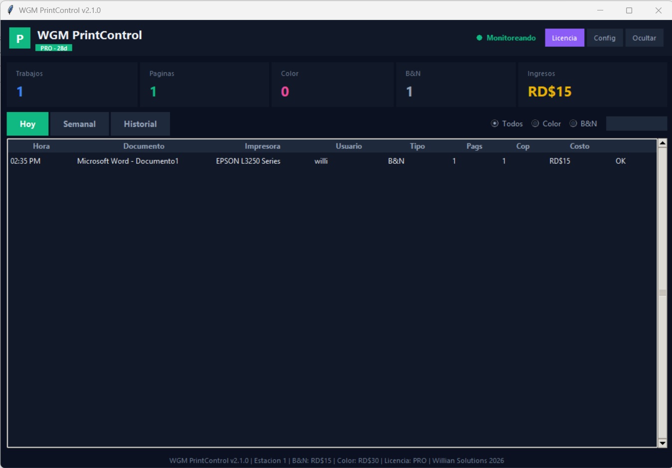 WGM PrintControl - Dashboard