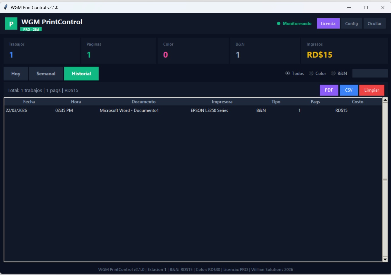 WGM PrintControl - Historial